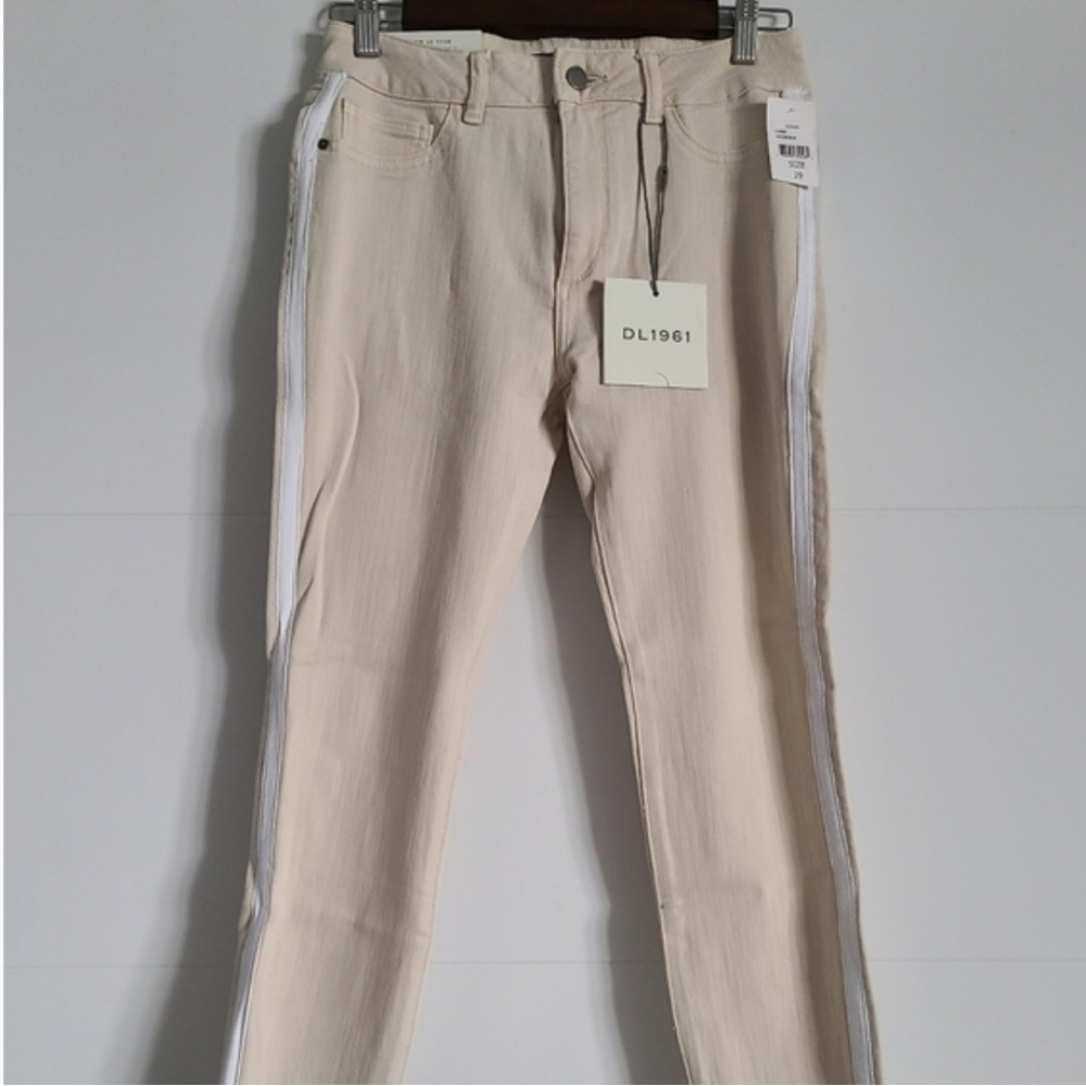 DL1961 Florence Cropped Canvas-Trimmed Jeans, Size 29, Ecru, NWT - Picture 5 of 10